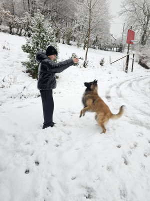 Mein Sohn Tom mit unserem Hugo